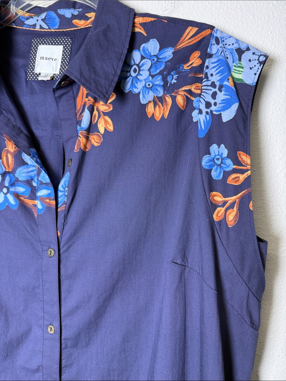 Anthropologie Maeve The Lillian Button Up Midi Dress 1X Blue Bird Parrot Print - Picture 8 of 17
